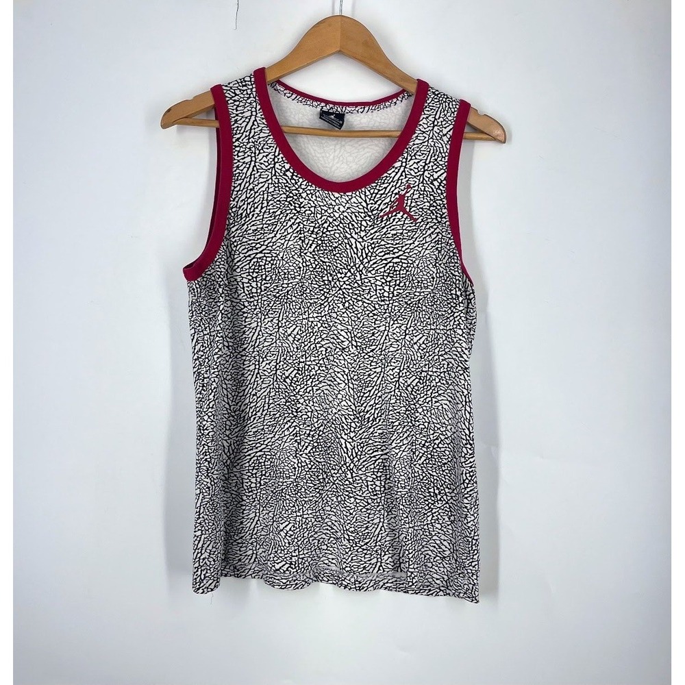 Jordan Mens Elephant Print Tank Top White Black Red Jumpman Cotton Size M